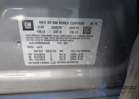 2019 Buick Encore Fwd Preferred из США, поврежденный, VIN KL4CJASB8KB954639